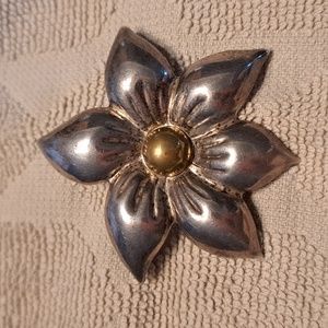Vintage Sterling Silver Signed Layo Floral Flower  Brooch Pin Pendant Mexico 925